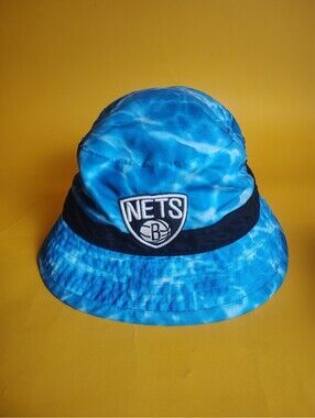 Mitchell & Ness Mens Blue Brooklyn Nets NBA Surf Camo Bucket Hat Sz Large/ XL